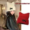 Elastic Cat's Ears Knitted Hat Embroidered Cat Woolen Hat Retro Warm Cap  Women