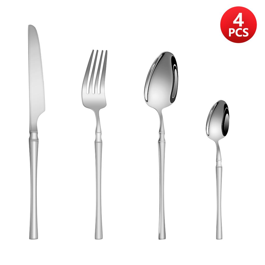 4/6/16/24pcs Stainless Steel Cutlery Small Waist Set Silver Luxury Cutlery Kitchen Items Include a Knife, Fork and Spoon
