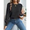 Women's Sweatshirt Casual Solid Colour Openwork Lantern Sleeve Pullover Knit Top