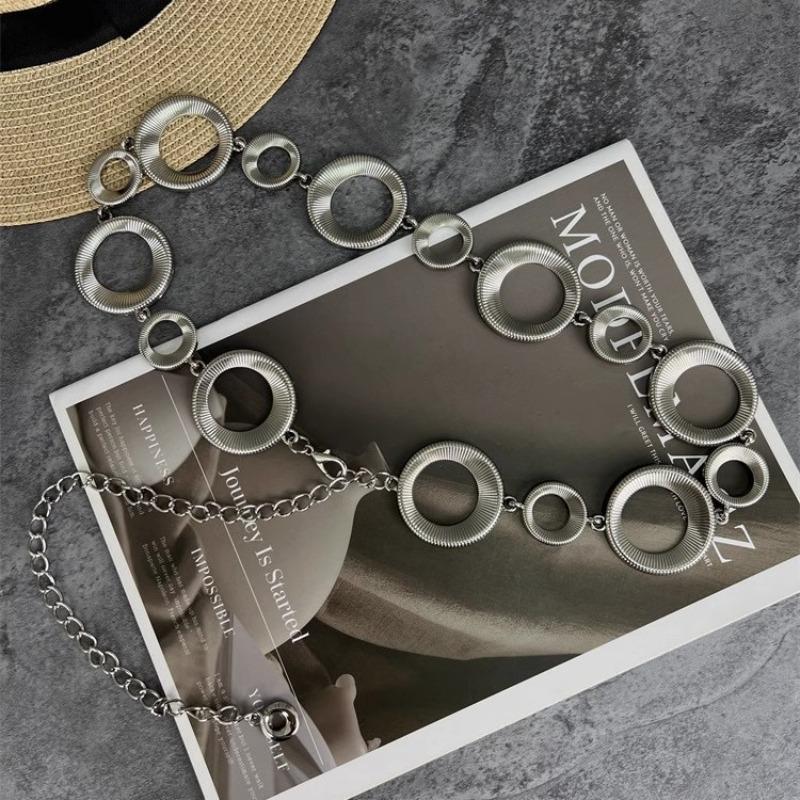 Premium metal threaded disc waist chain, niche retro body chain, versatile casual dress belt