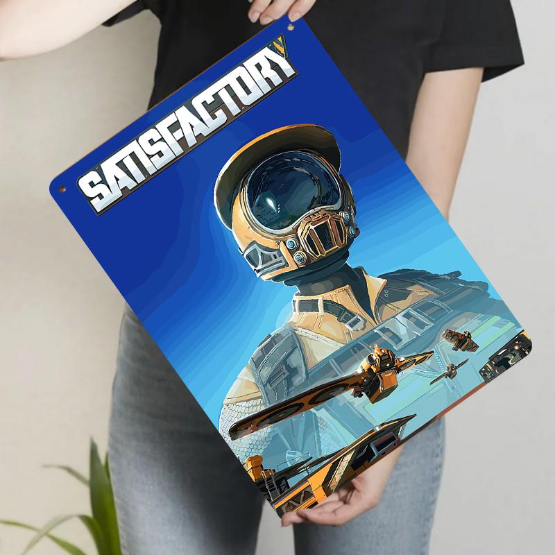 

Satisfactory Game Poster Metal Wall Art Decor for Gamers Home Office Room Decoration 20x30cm（7.8x11.8inch）