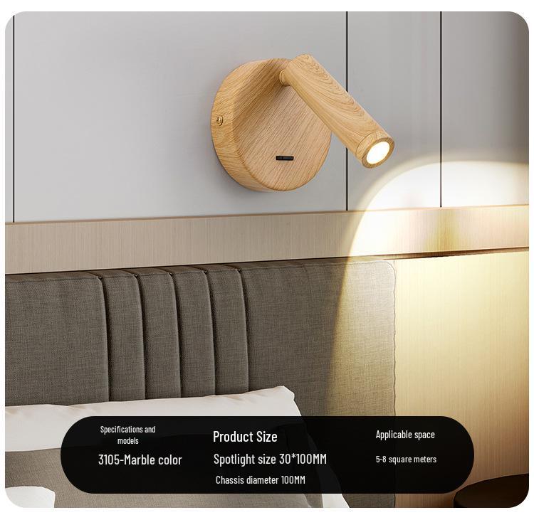 Walnut Wall Lamp with Switch - Bedroom & Hotel Bedside Reading Light