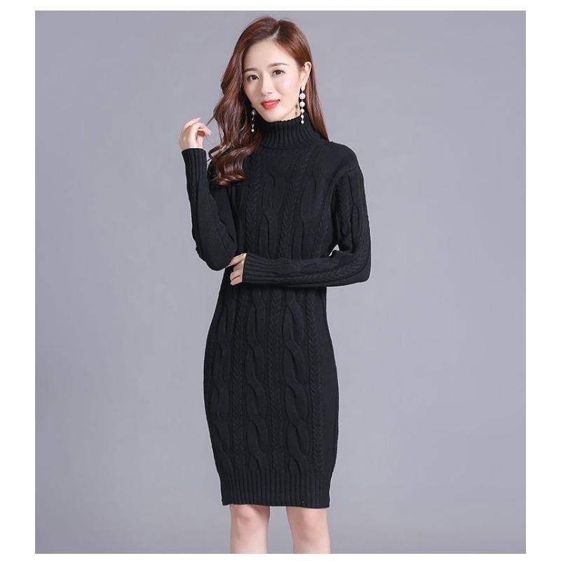 No Velvet Autumn Winter New Thickened High Neck Women Loose Mid-length Bottoming Sweater Skirt