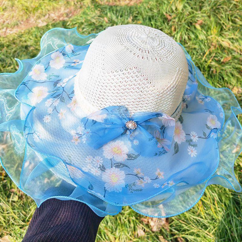 Hat Women's Summer Outdoor Scenic Spot Vacation Beach Sun Hat Large Eave Mesh Sunshade Hat Travel Sun Protection Beach Hat