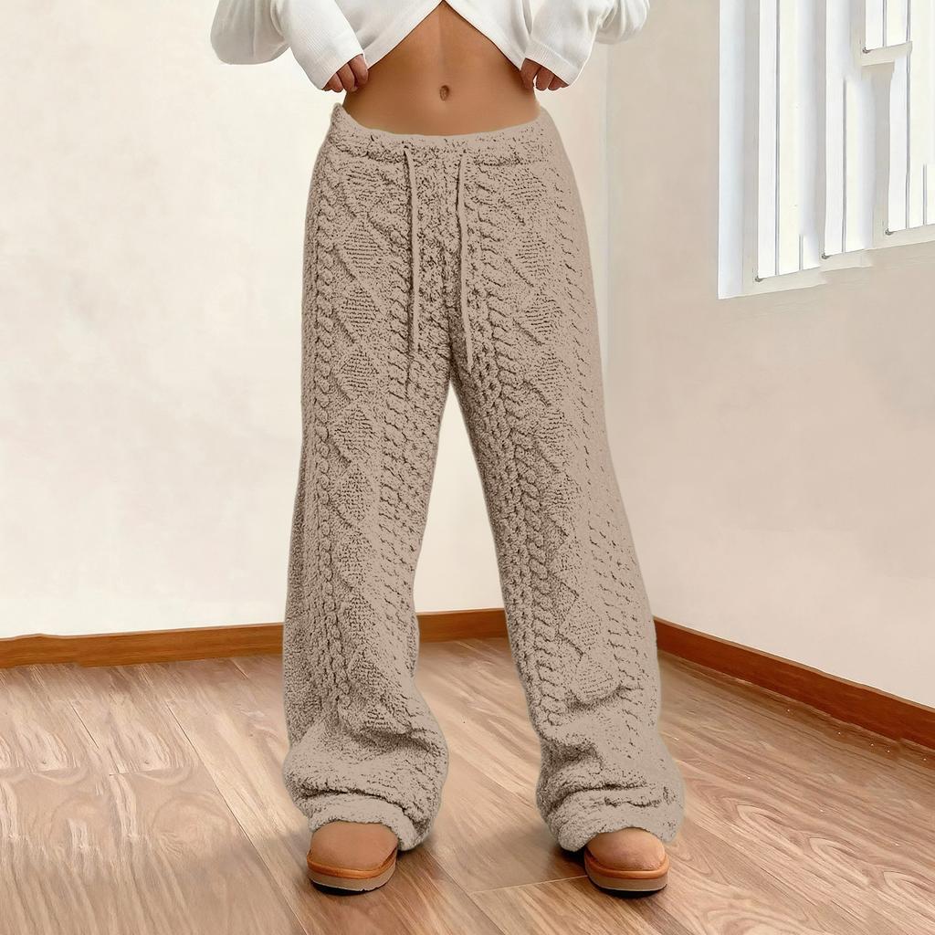 Women's Fashionable Loose-Fit Trousers Sporty Fleece-Lined Solid-Colour Long Trousers