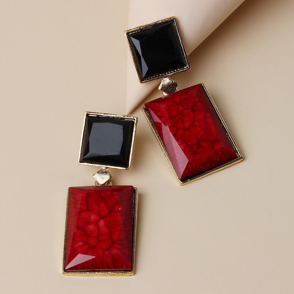 Boho Geometric Resin Earrings With Rhinestones For Women Retro Festival Jewelry