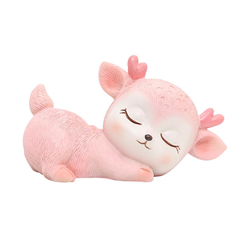 1PC Car Small Ornaments Sleeping Cute Deer Animal Tabletop Home Decoration Resin Crafts Cake Baking Cartoon Decor