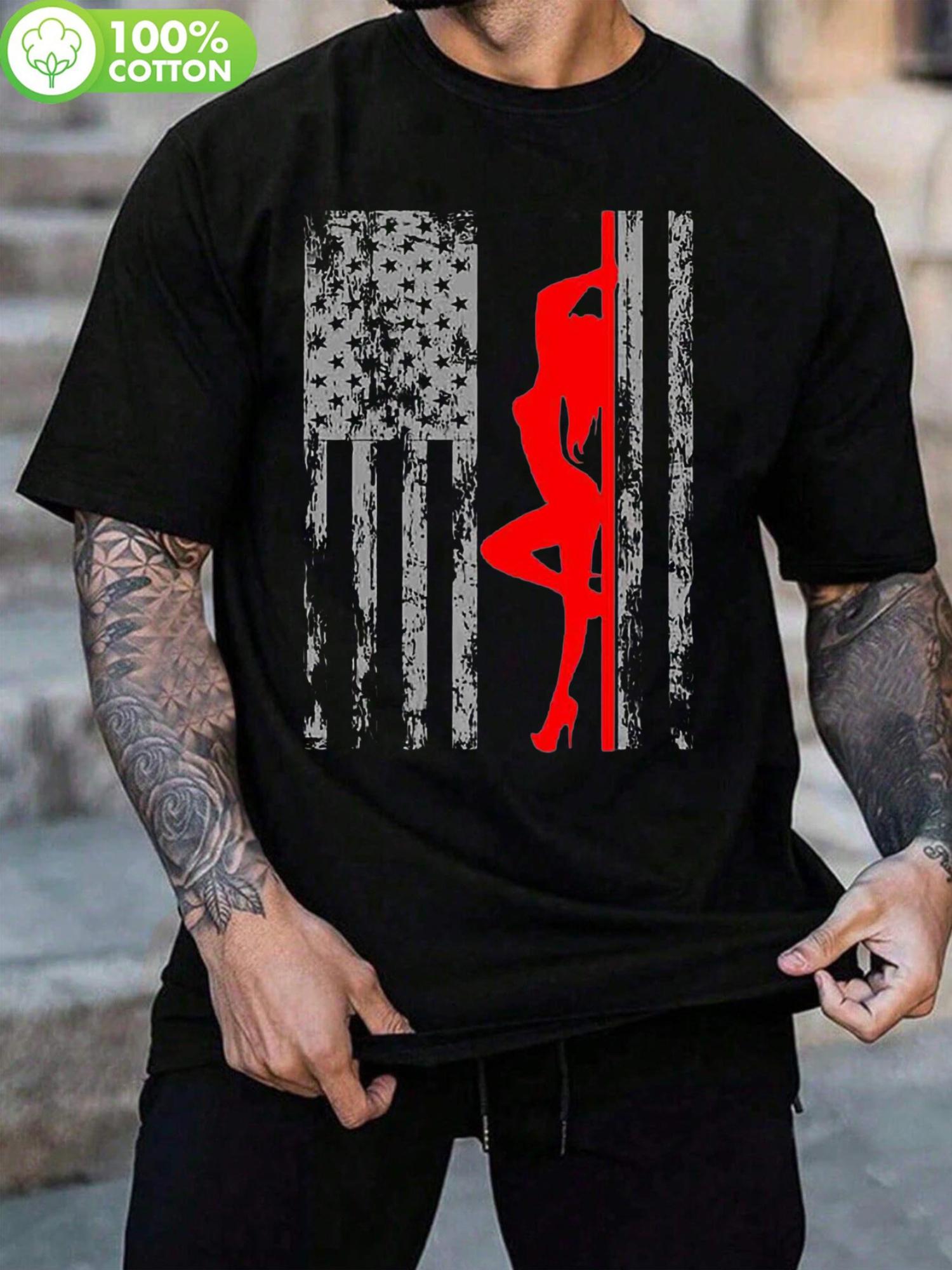 Black American Flag & Pole Dancer Graphic T-shirt - Retro Street Hipster Style S