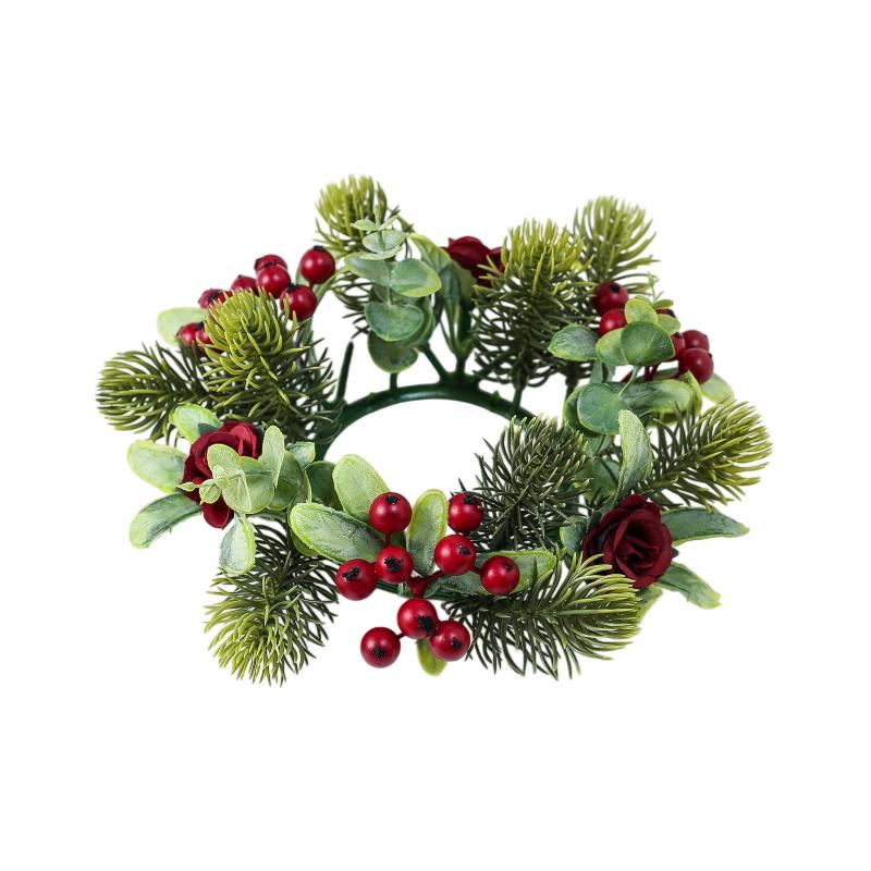 

Мини-венок 18 см Рождественская атмосфера Рождественский декор Элегантные Имитация сосновой хвои Рождественские украшения Рождество красный