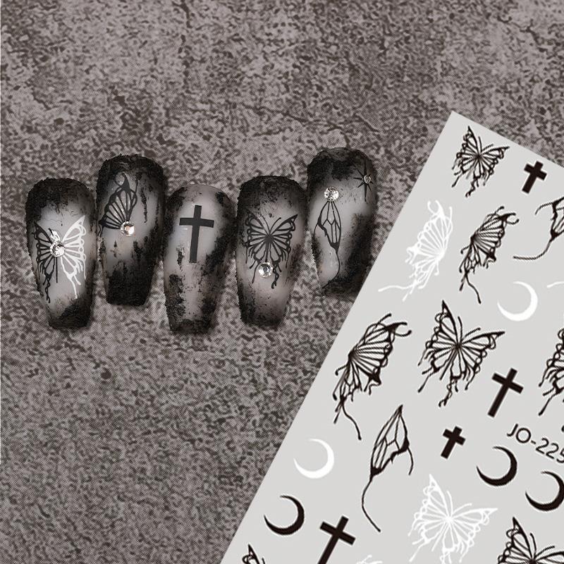 Nail Art Liquid Butterfly Sticker Black and White Laser Aurora Dark Hollow DIY Nail Decorations