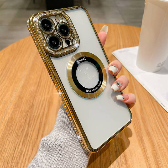 Shining Glitter Diamond Wireless Charging Phone Case For Iphone 14 13 12 11 Pro Max 14 Plus 14pro Shockproof Clear Bumper Cover