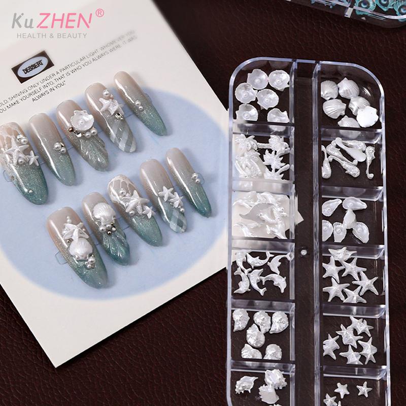 12 Grids/Box Aurora Nail Art Charms  Shell Starfish Mermaid Tail 3d Nail Art Accessories For A Dreamy And Oceanic Manicure Look