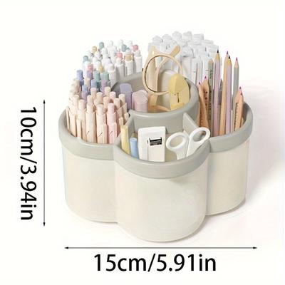 1pc 360 Degree Cute Rotating Pen Holder, Large Capacity Multifunctional Desktop Stationery Storage Box, Stationery Storage
