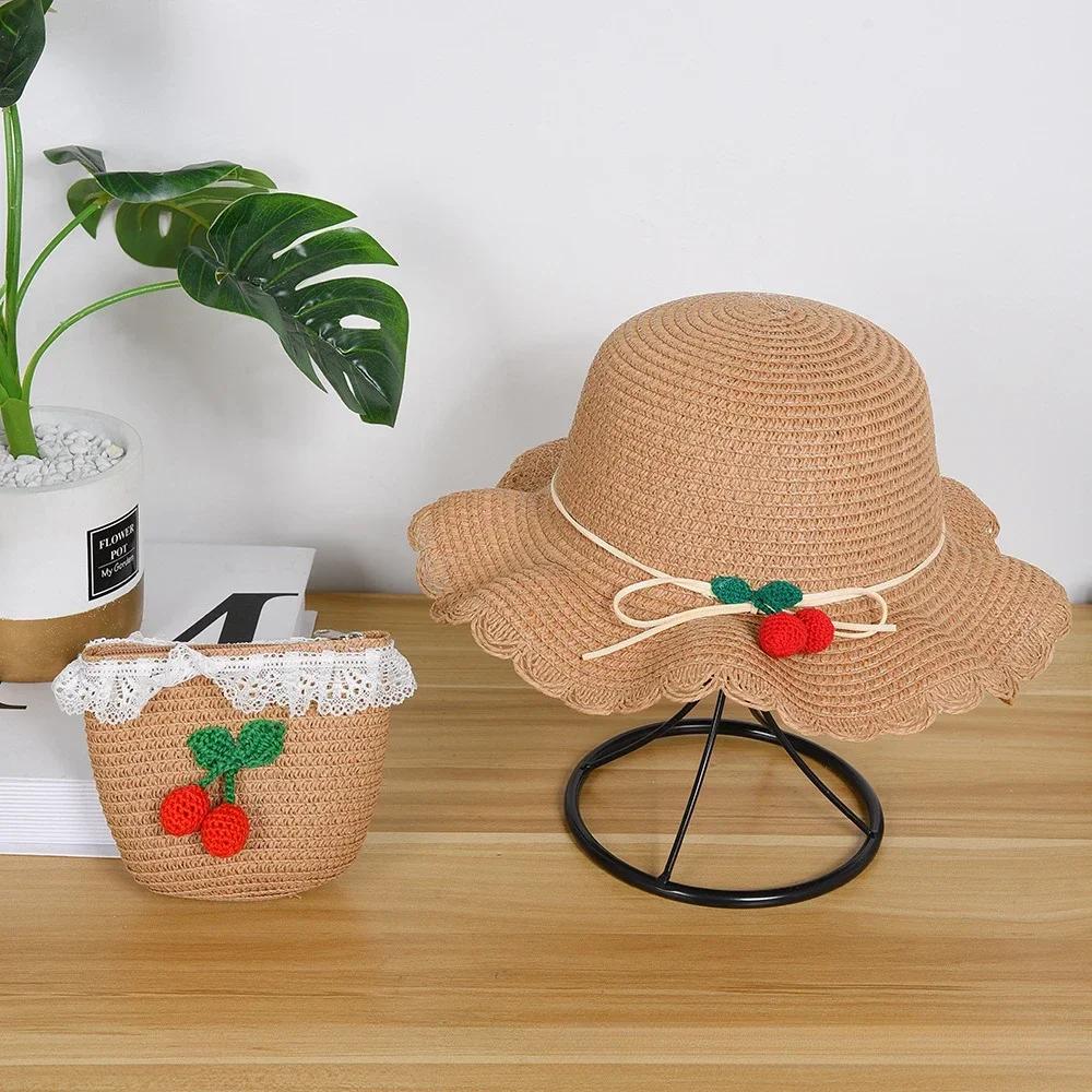 Kinderhut für Mädchen 2-7 Jahre Stroh Kinder Sonnenschutzkappe Tasche Sommer Baby Reise Sonnenschutz Strandhut Sonnen Fischerhut Modischer Stil