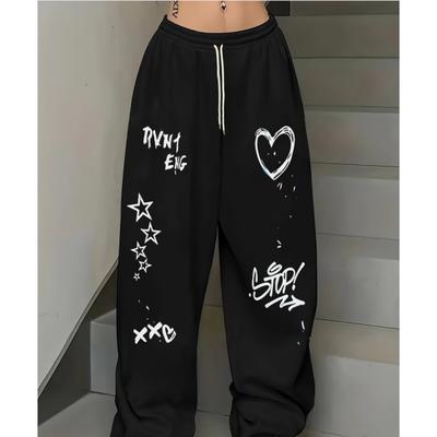 Street Style Women's Casual Sportswear Straight Pants Printed Spring Sportswear Pants Perfect for Adults/Kids
