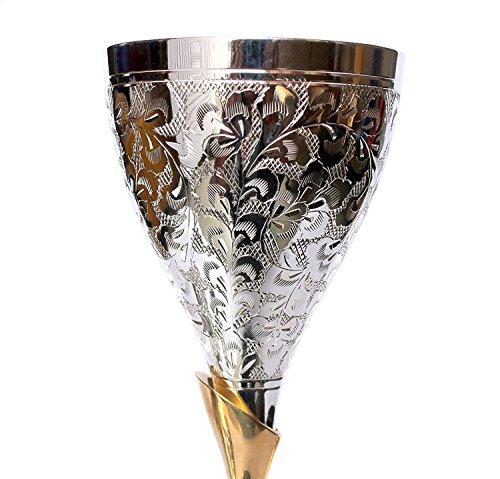 StonKraft Graviertes Versilbertes Reines Messing Premium Kelch Champagnerflöte Coupe Weinglas Set
