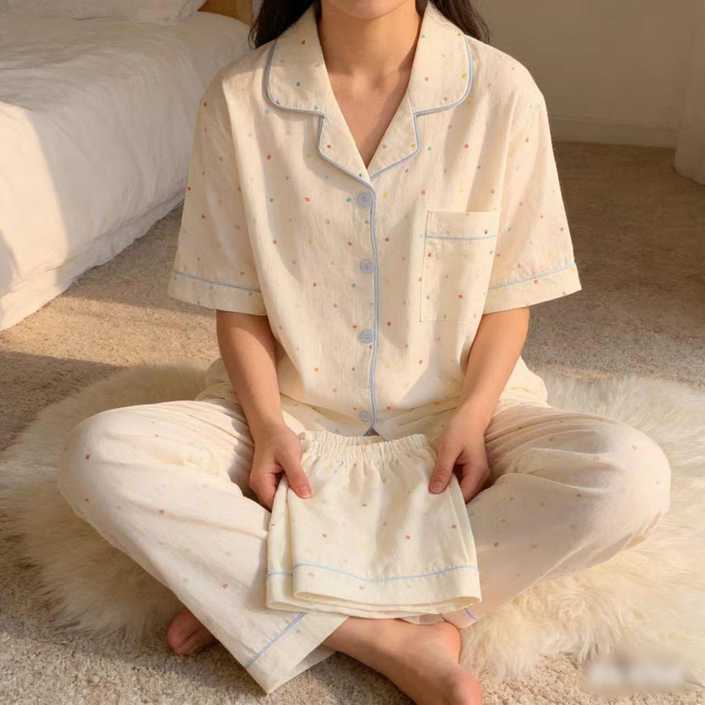 Women's Cloud Cotton Lace Pajama Cardigan Set - Spring & Autumn Collection