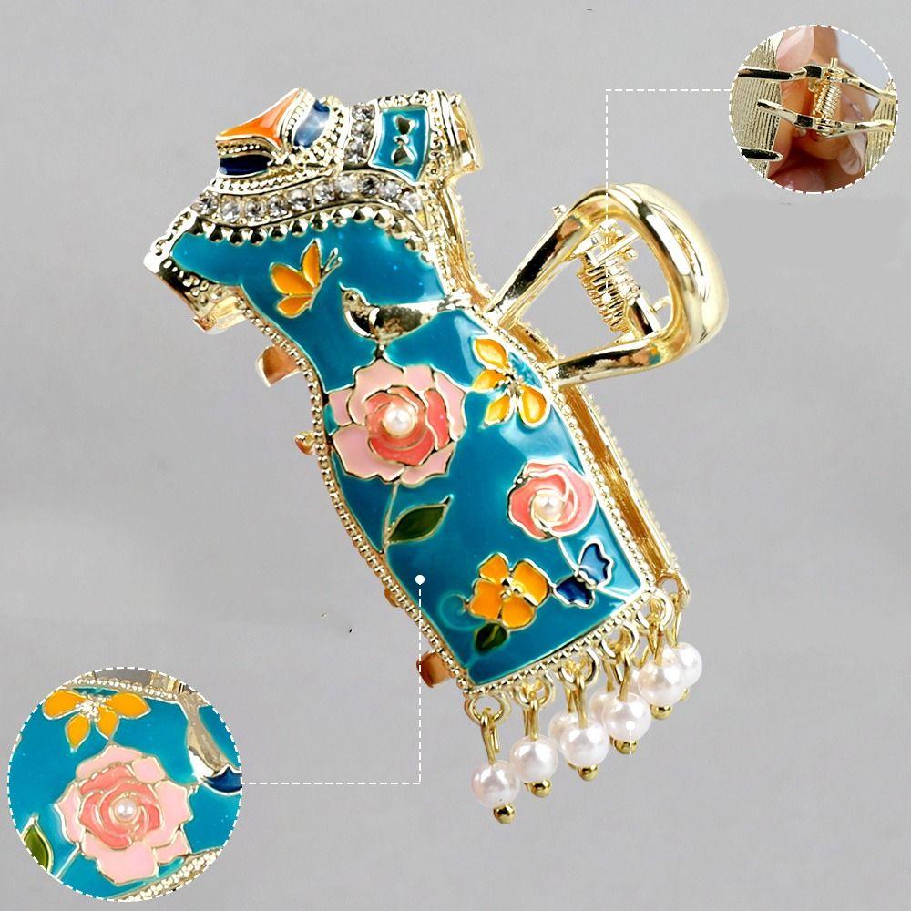 Pearl Cheongsam Design Hair Clip Tassels Metal Shark Clip Exquisite Chinese Style Hair Claw  Female