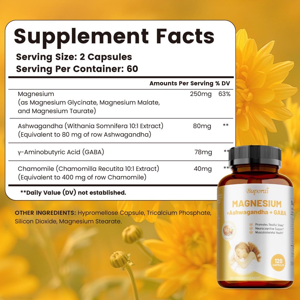 Ashwagandha Complex, Highly Absorbable Magnesium Complex, Relieves Stress, Strengthens Muscles and Heart, Gluten-free.