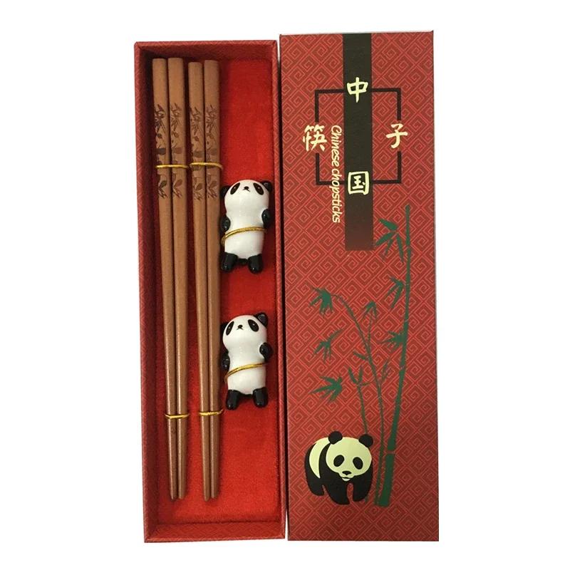 Chinese Chopsticks and Tableware Set Panda Chopsticks Gift Box Set Natural Wooden Chopsticks and Tableware Set