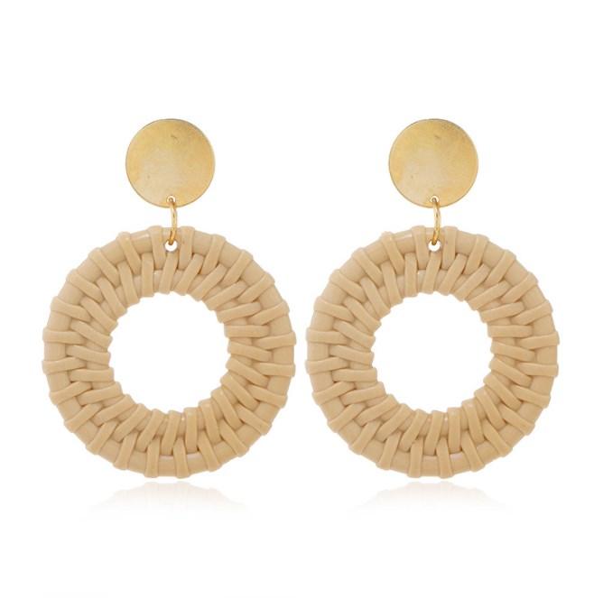 Geometric Rattan Woven Natural Wood Color Acrylic Earrings for Women's Jewelry