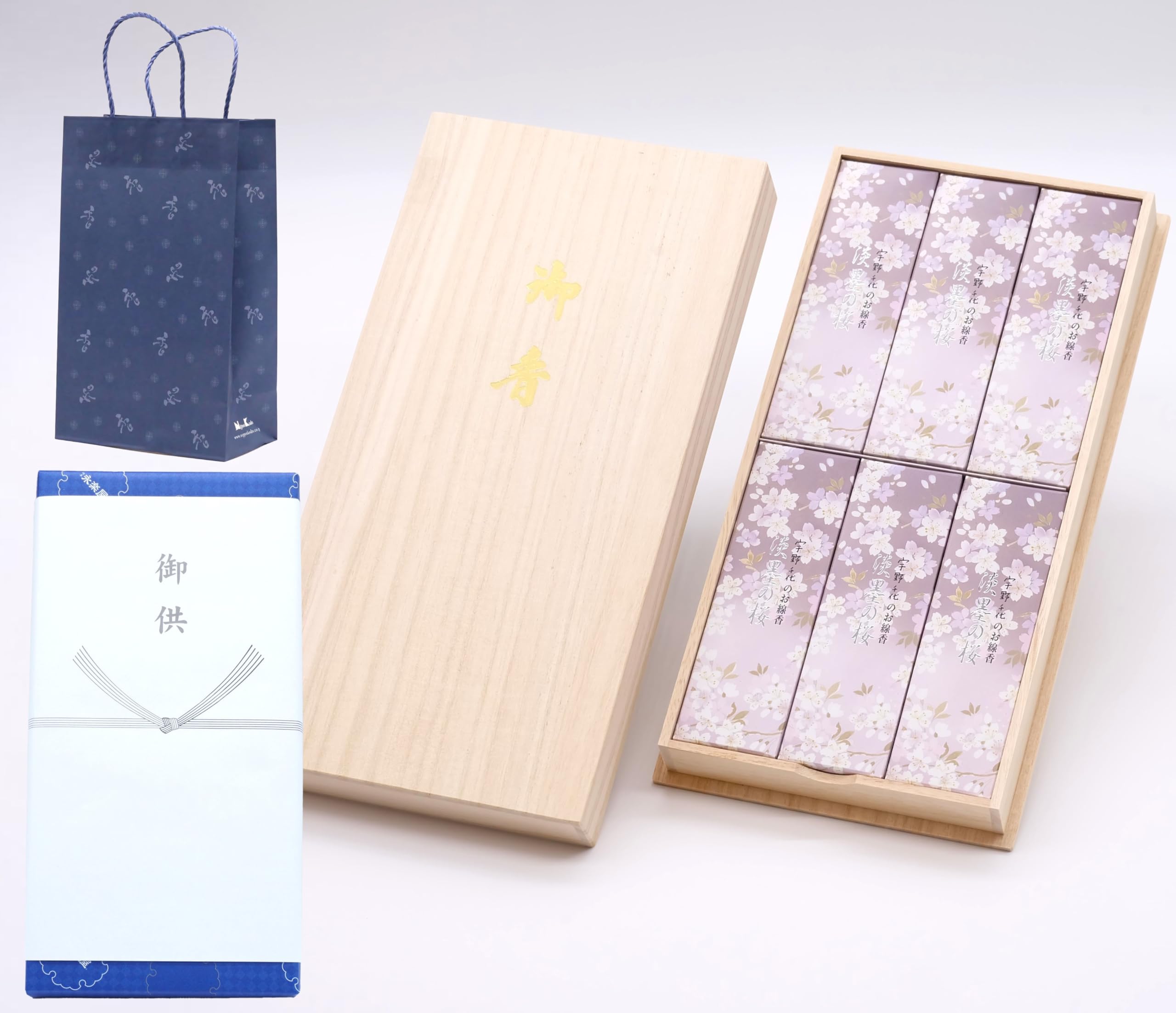 

[Includes a carry bag] Uno Chiyo s Pale Ink Cherry Blossom Series Incense, Extremely Low Smoke, in a Paulownia Wood Box with a Gift Wrapping and Gift