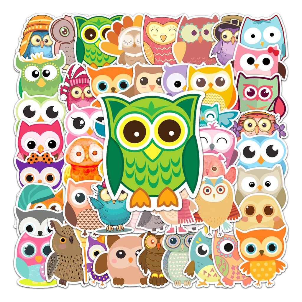 50 Owl Doodle Personalized Cartoon Children's Creative DIY Skateboard Suitcase Stickers Waterproof
