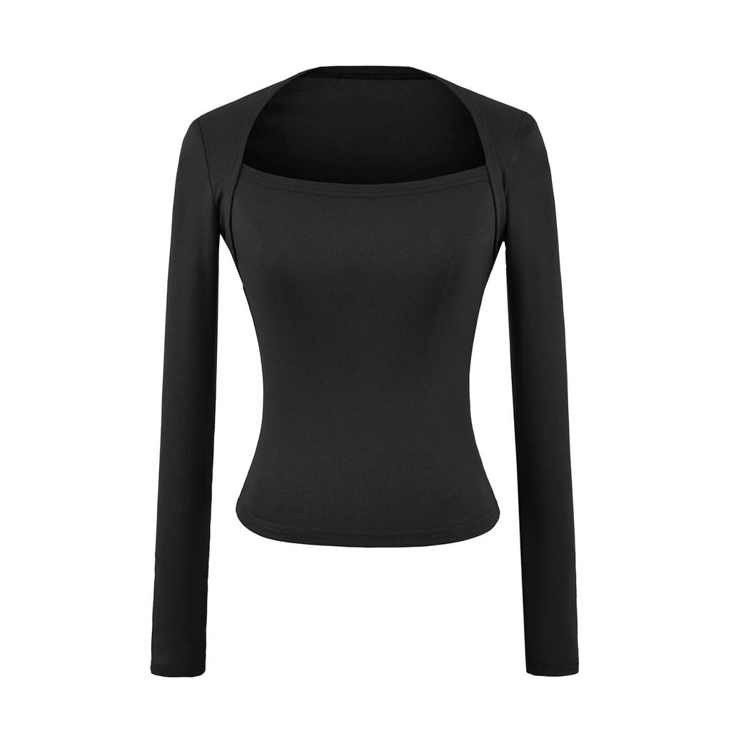 Hot Girl Square Neck Off-Shoulder Slimming Long Sleeve Top for Women