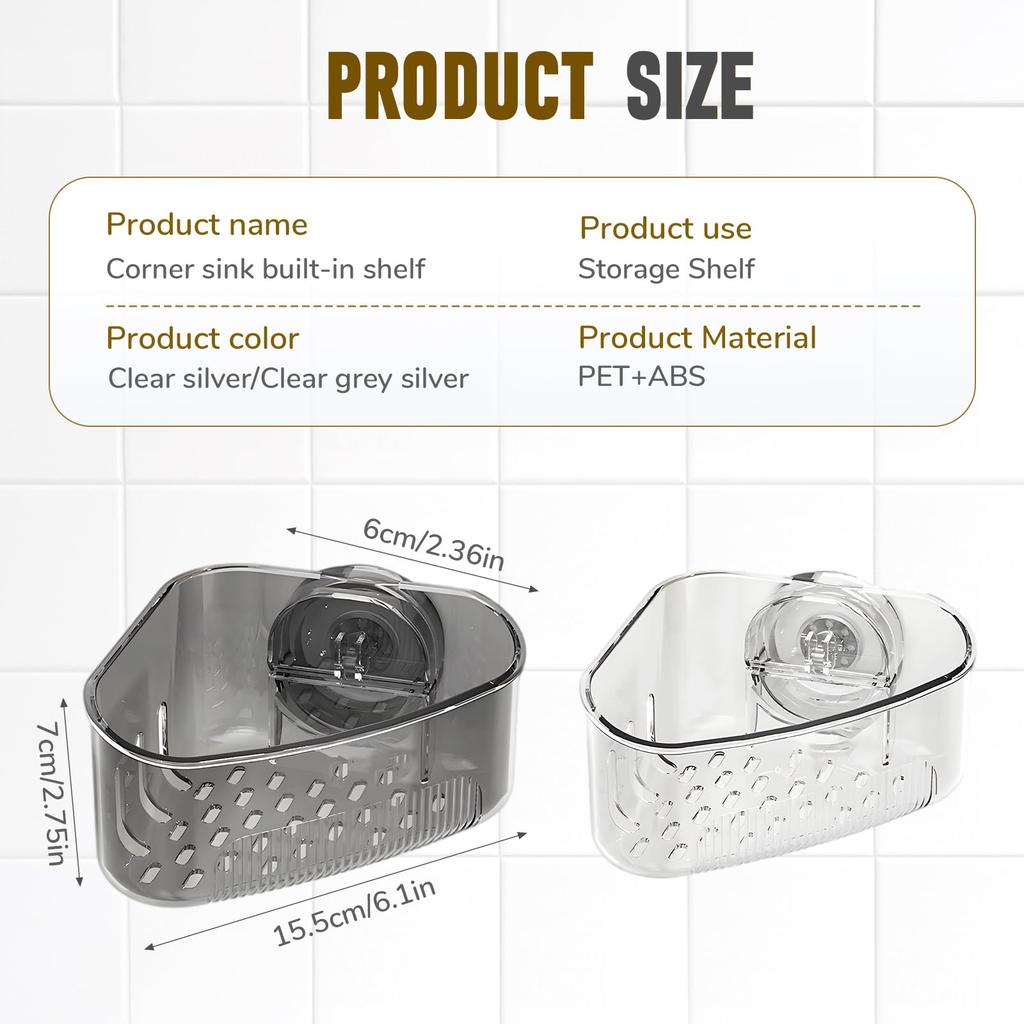 Suction Cup Sink Corner Rack Corner Sinks Strainer Basket Sponge Holder Kitchen Sink Organizer Storage Rack for Bathroom