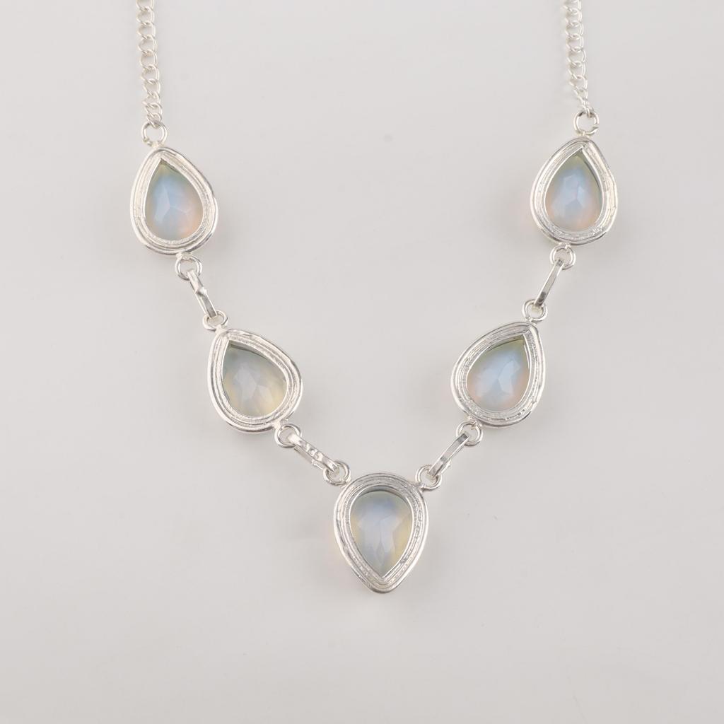 Milky Opal Gemstone Silver Necklace, 925 Sterling Silver White Opal Necklace For Women, Wedding Necklace RN-1-19