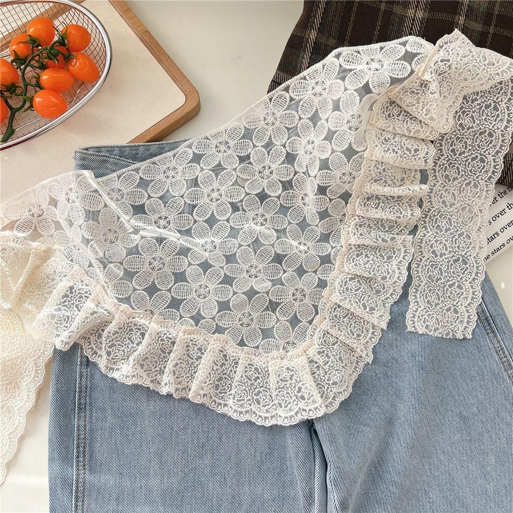 Y2K Streetwear Lace Flower Hair Scarf Embroidered Flower Hollow Out Skirt Jeans Decoration