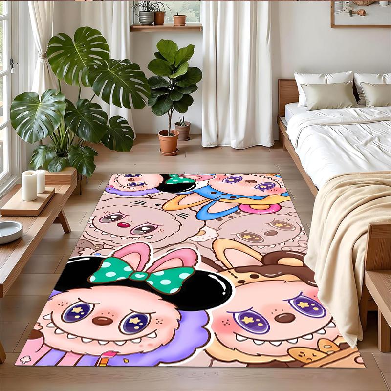 Anti‑Slip Crystal Velvet Floor Rug, Labubu Design Carpet for Indoor Living Bedroom Home Decoration