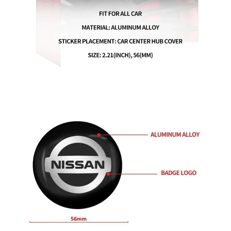 4ks 56mm Nálepka na střed kola auta Nálepka na náboj pro Nissan X-trail Qashqai Note Juke Leaf Sentra Patrol Styling auta