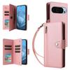 Phone Case For Google Pixel 10/10 Pro/9/9 Pro ,Zipper Wallet Rivet Decor Leather Cover with Wrist Strap