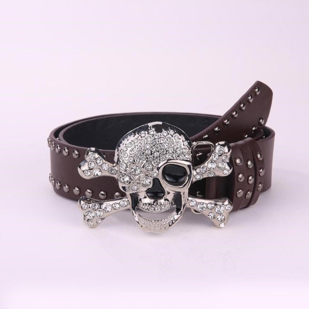 Trend PU Belt with Rhinestones Skull Buckle Waist Belt Fashion Enthusiasts Belt Coat Jeans Dress Female Waistband
