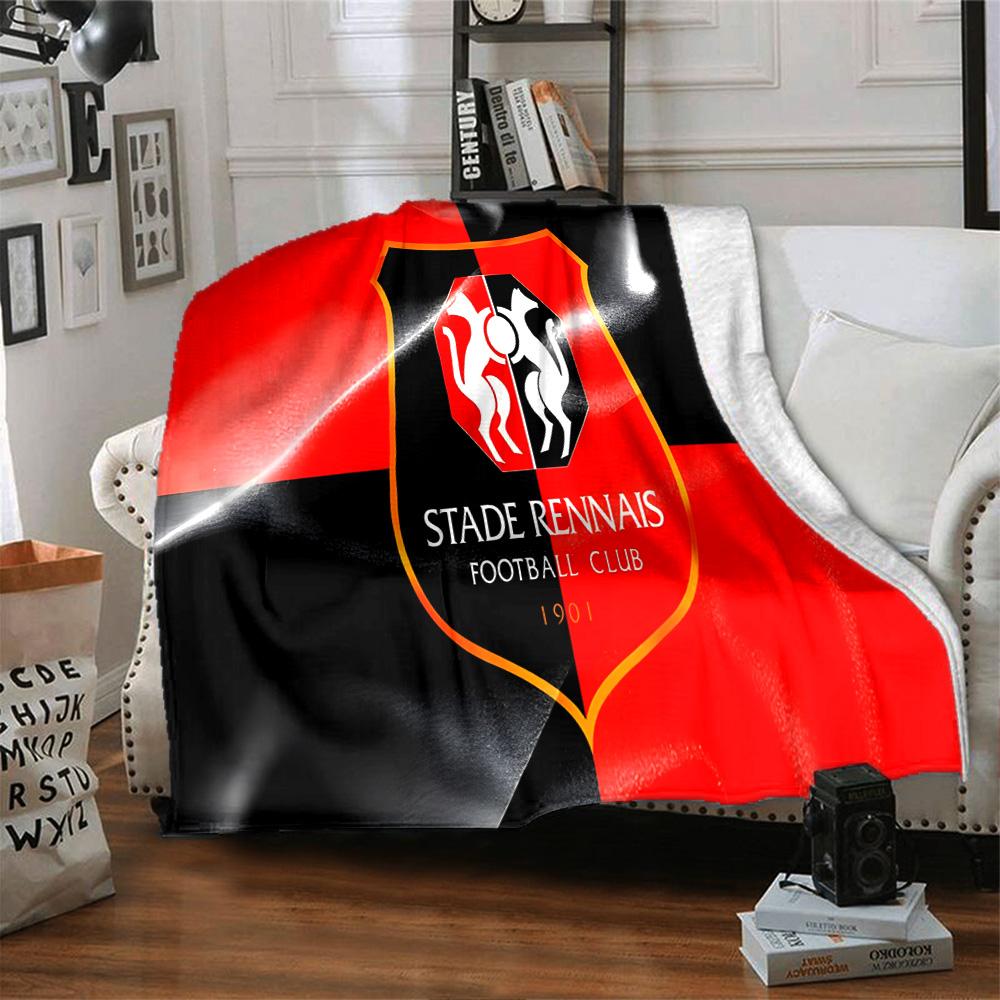 Stade Fc Emblem Flannel Blanket, Soft Polyester, Modern Design, All-Season for Camping, Travel, Gifts for Holidays or Birthdays