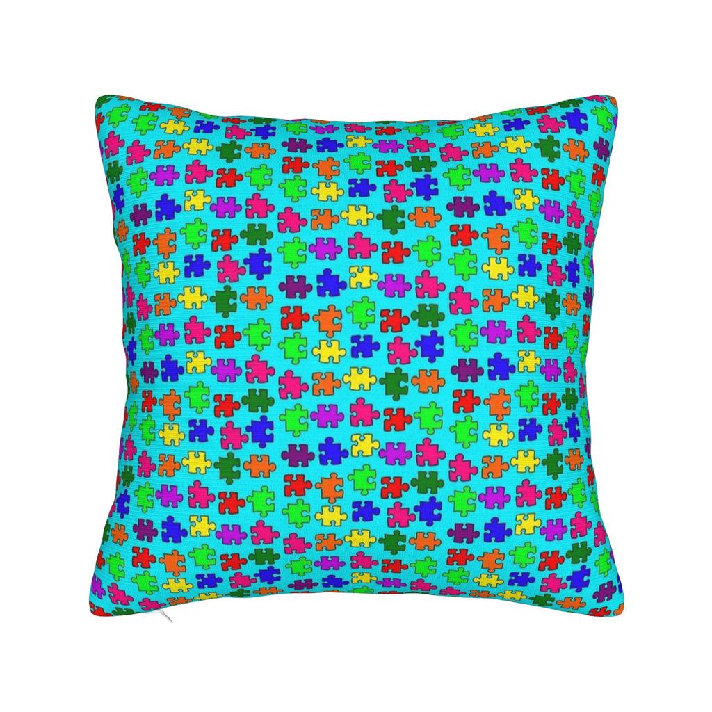 Bold Colorful Autism Puzzle Seamless Pattern Pillow Case Graphic Pillow Cover Novelty Pillowcases For Sofa Couch Bed Living Room
