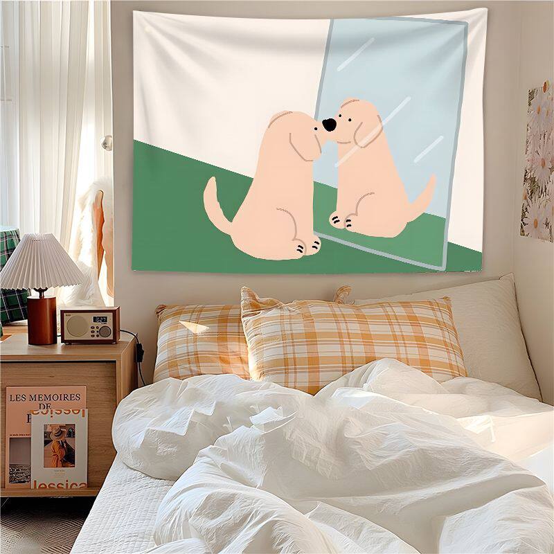 Cartoon Puppy Dog Wall Hanging Background Cloth Bedroom Headboard Decorative Artwork Soft Polyester Canvas for Home Decor