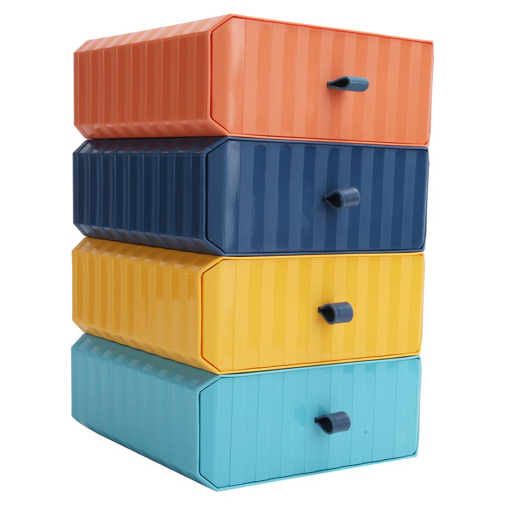 4Pcs Drawer Plastic Storage Box Desk Organization Stackable Storage Drawers Set for Home Office