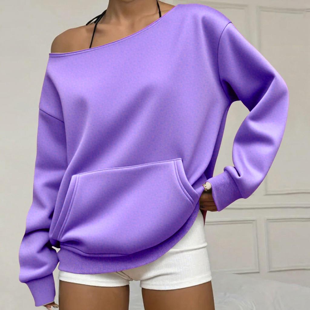 Women's Off Shoulder Long Sleeve Sweatshirt Loose Fit Streetwear Pullover Top