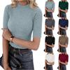 Women’s Ribbed Knit Mock Neck Short Sleeve Slim Fit Pullover Top for Casual or Office Wear Versatile Stretchy Sweater Tee