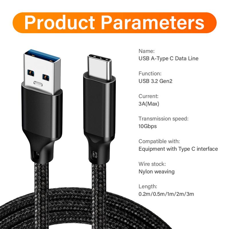 USB 3.2 Gen 2 Type A To C Data Transfer Charger Cable For iPhone 15 16 Macbook iPad Samsung High Speed Fast charge 1m 2m 3m Long