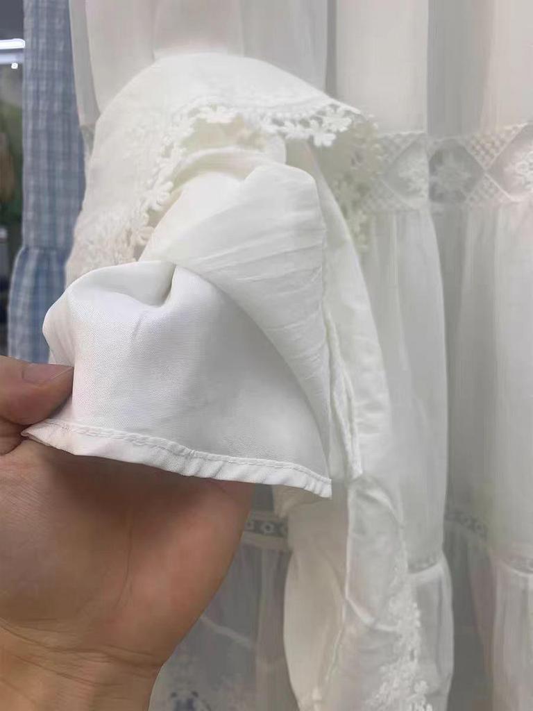 Women's White Cotton Tiered Midi Skirt with Lace Trim