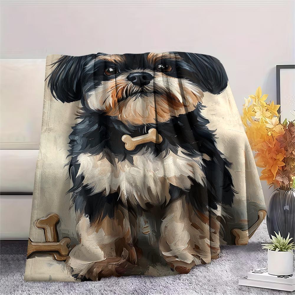 1Pc Dog&Bone Print Flannel Blanket, High quality Comfortable for All Seasons, Home Decor, Warmth and Comfort, Perfect for Christmas Gifts