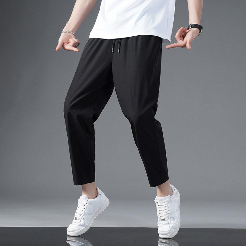 Summer Ice Silk Crop Pants Men's Elastic Casual Edition Loose and Quick Drying Sports Large Crop Pants