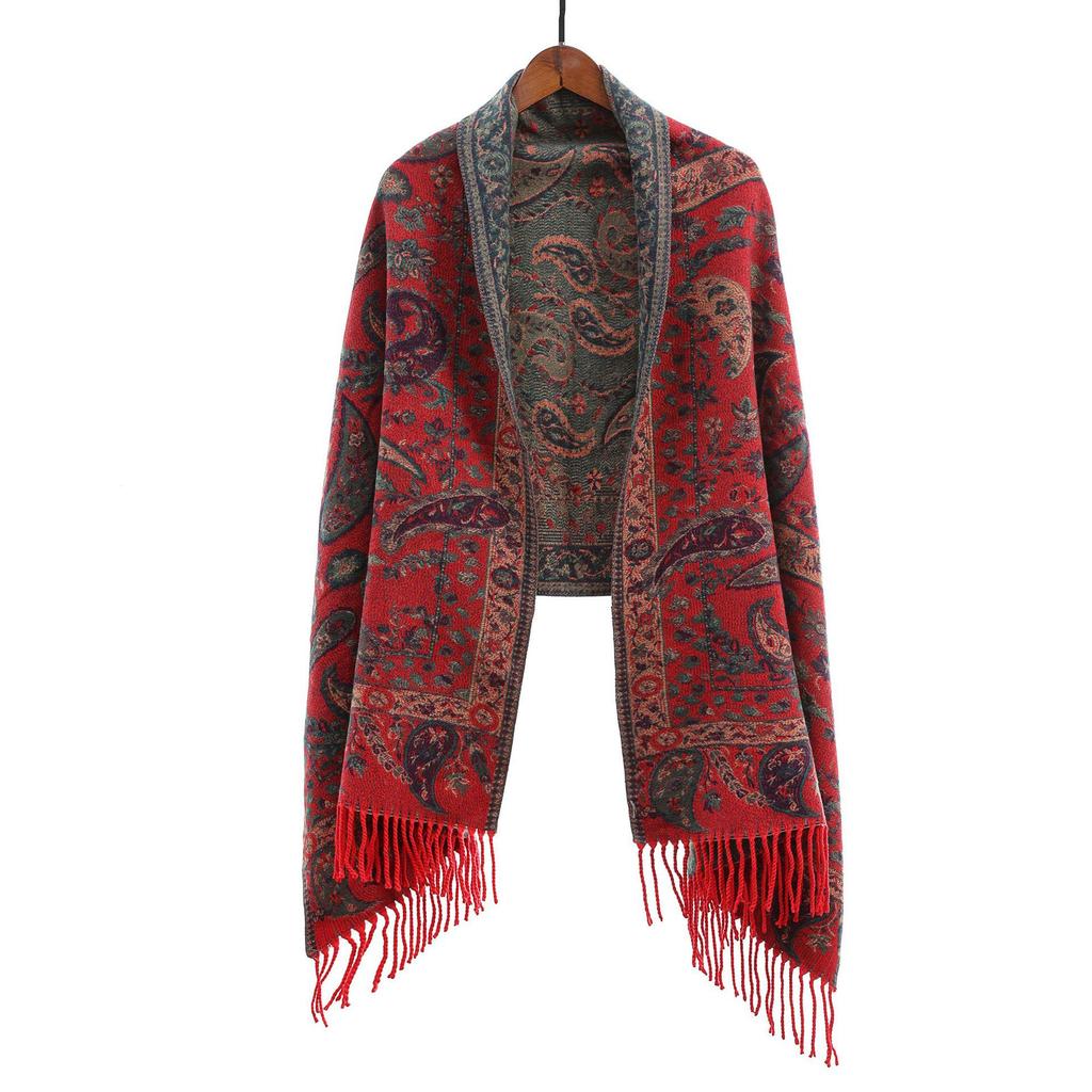 High-End Red Angora & Imitation Cashmere Ethnic Style Scarf Shawl