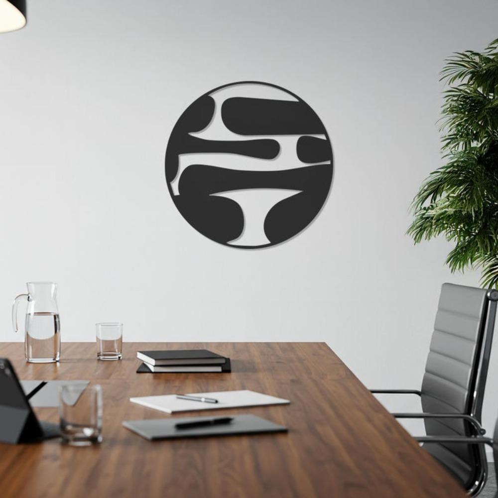 Modern Round Metal Wall Art Abstract Circular Sculpture Geometric Home Decor Minimalist Black Iron Plate Artistic Metal Craft Gift