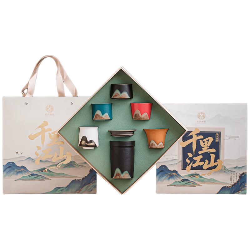 Su s Ceramic Hand-Painted Landscape Double-Layer Teapot Set