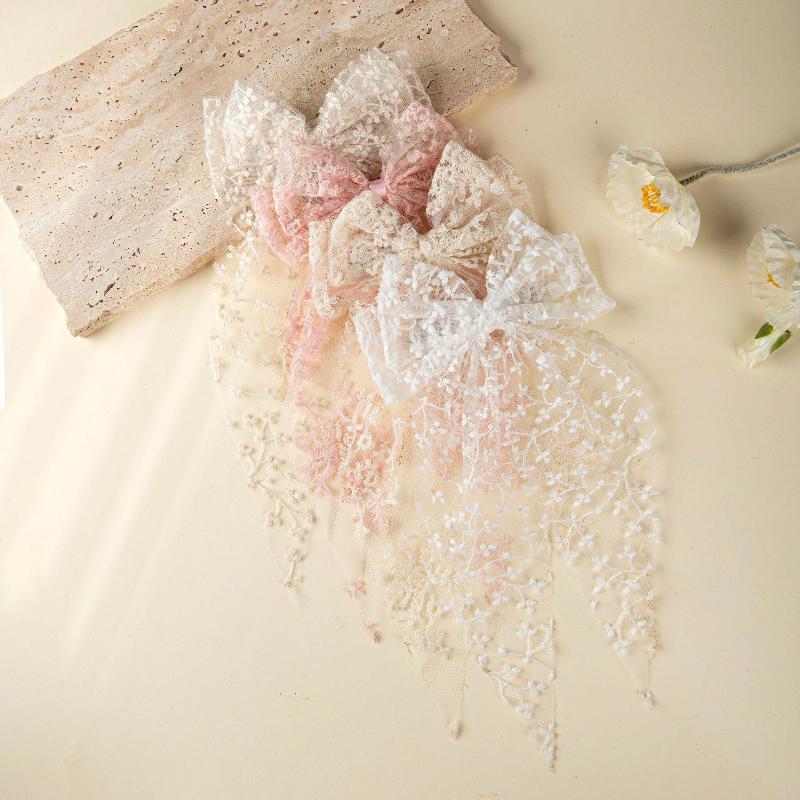1Pcs Girl Romantic Wedding Season Headwear Tailcoat Lace Bow Hair Clip Sweet Lovely Princess Style Hairpin Gift
