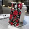 Scarlet Red Rose Flower Pattern Case For iPhone 17 Pro Max Coque iPhone 16 15 14 13 Pro Max 11 Clear TPU Silicone Soft Cover